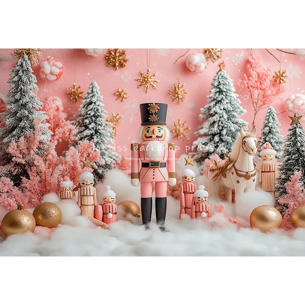Christmas Pink Nutcracker Backdrops Kids Family Photography Child Baby Photocall  Gingerbread Cottage Backgrounds