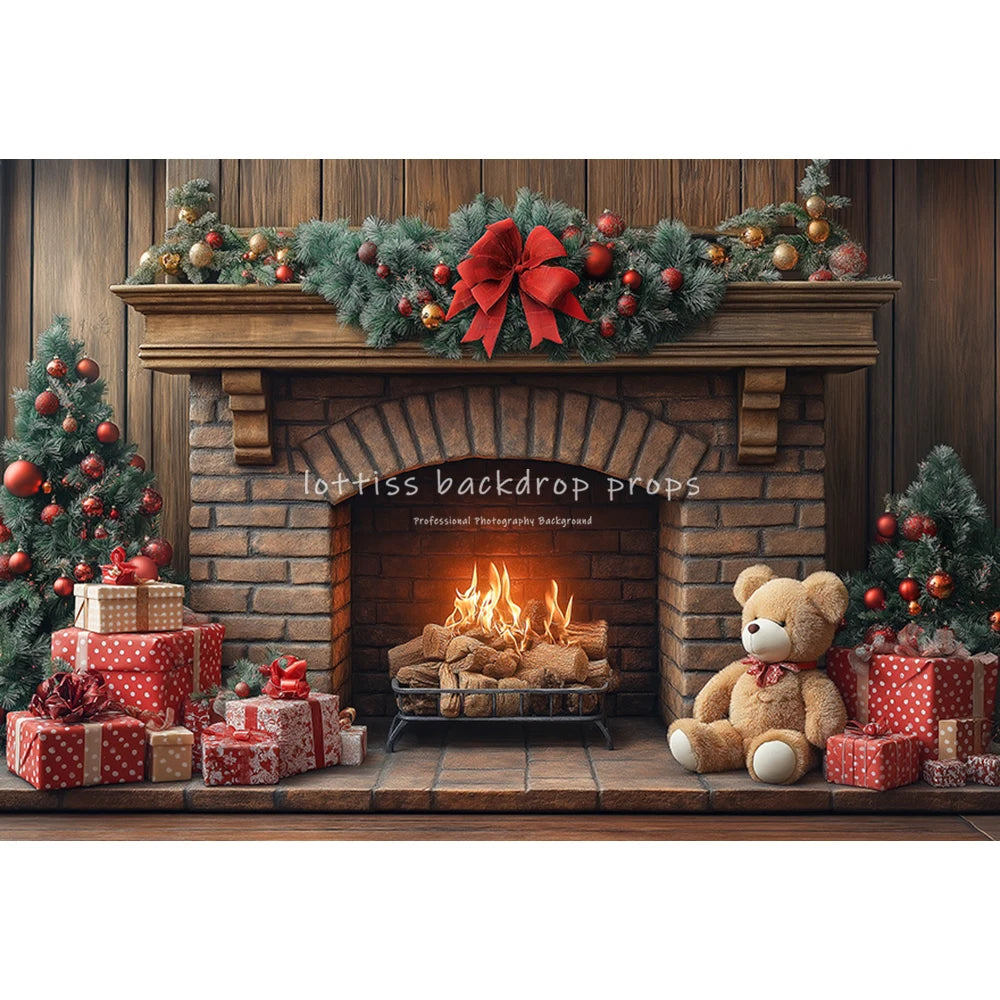 Xmas Trees Windows Backdrops Kids Adult Photography Child Baby Photocall Christmas Living Room Fireplace Backgrounds