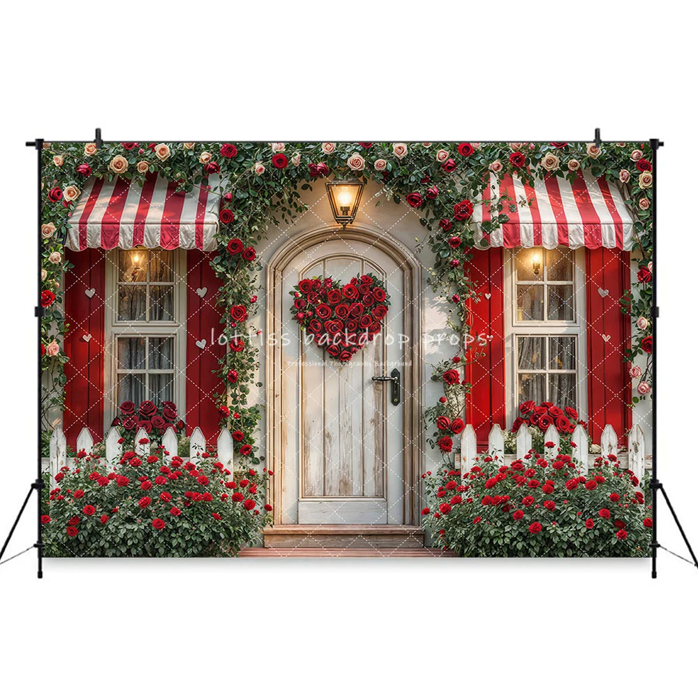 Valentine‘s Day Flower Market Barn Backdrops Kids Adult Photography Child Baby Photography Rose Cottage Door Backgrounds