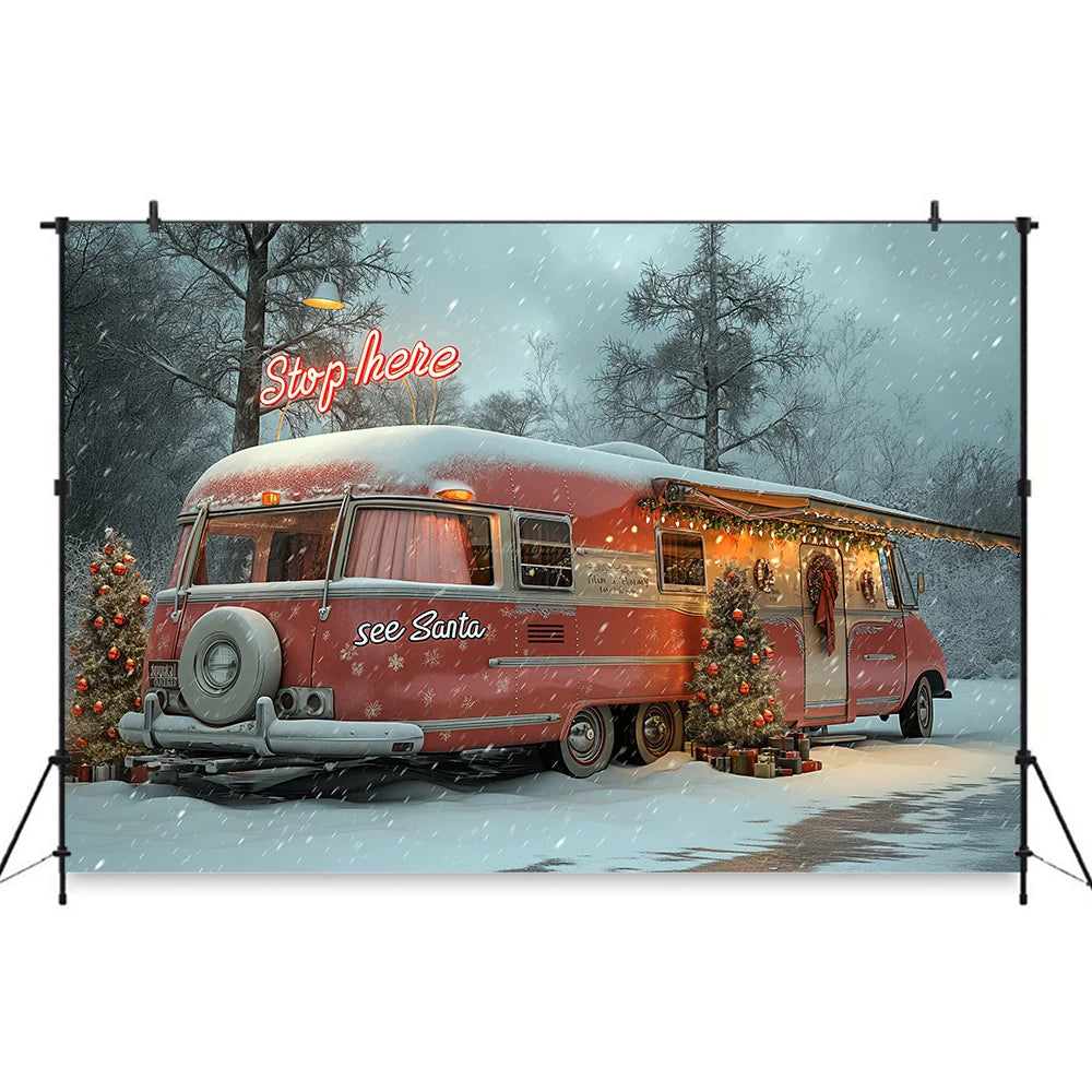Christmas Background Red Vintage Camper Kids Baby Cake Smash Photocall Decors Candy Cane Child Adult Photography Backgrounds