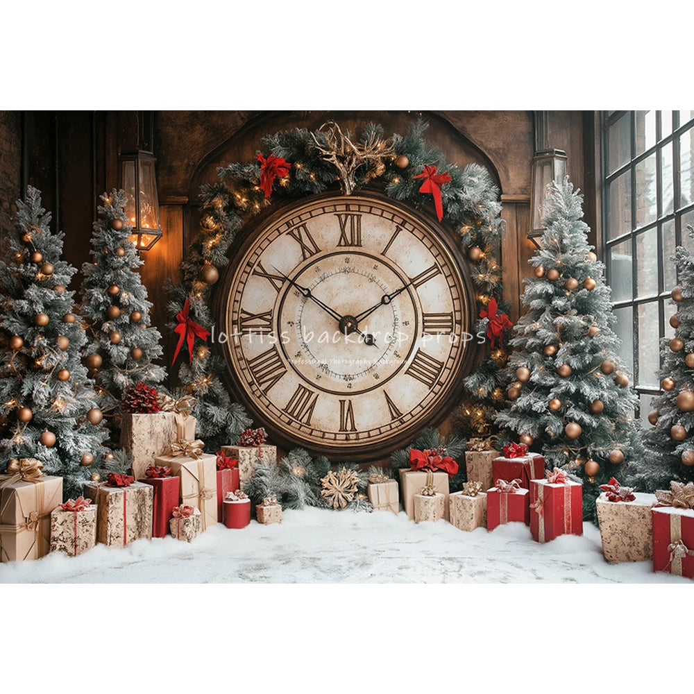 New Year Bell Big Clock Backdrops Kids Adult Photography Child Baby Photocall Winter Snowy Castle Christmas Trees Backgrounds