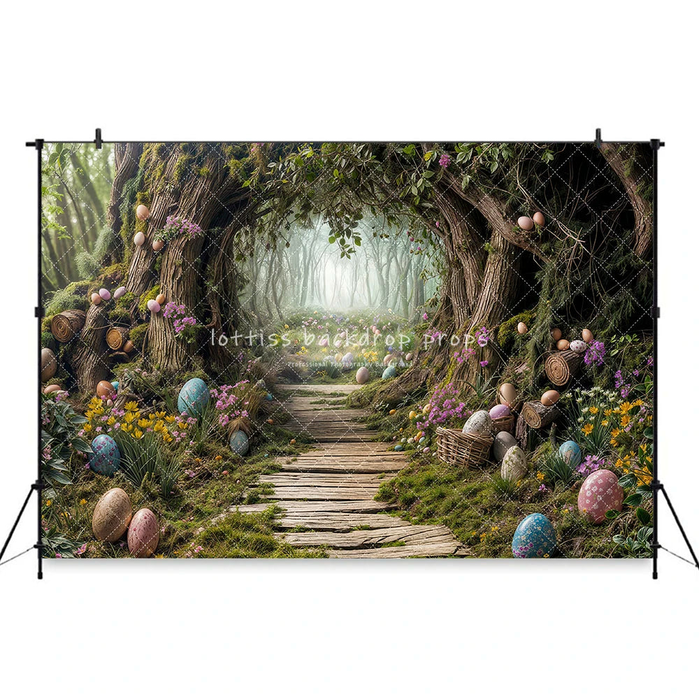 Easter Purple Spring Pathway Backdrops Kids Adult Photography Child Baby Photocall Easter Eggs Garden Entrance Backgrounds