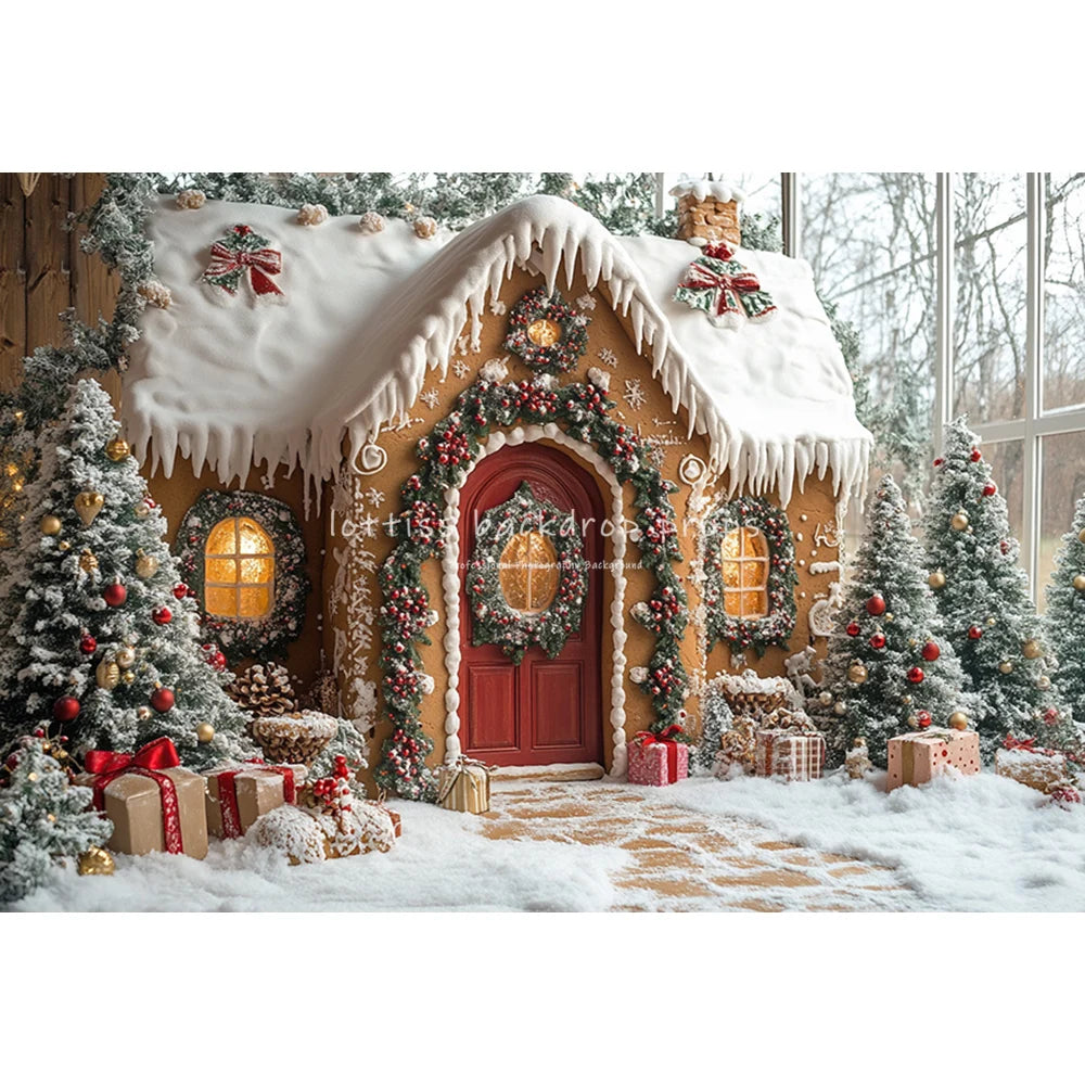 Christmas Gingerbread House Backdrops Kids Family Photography Child Baby Photocall Decors Snowflake Forest Cottage Backgrounds
