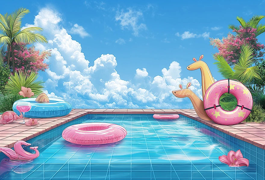 Swimming Pool Photography Backdrop Kids Baby Cake Smash Photocall Decors Summer Holiday Child Adult Birthday Backgrounds