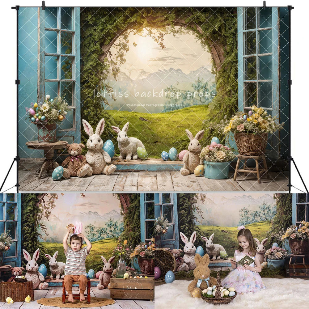 Easter Bunny Garden Backdrops Kids Baby Photography Child Adult Photocall  Eggs Floral Carrots Barn Rustic Door Backgrouds