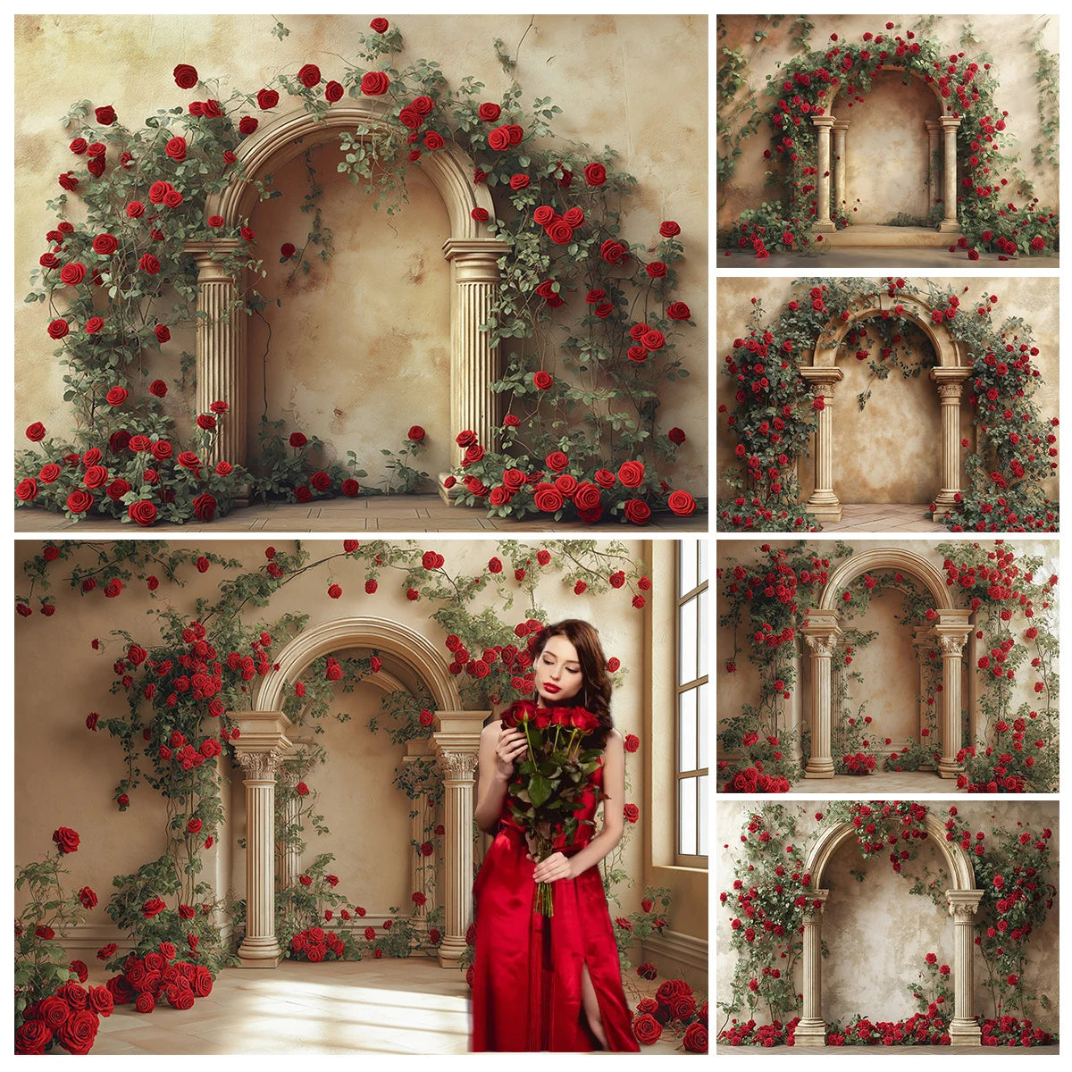 Retro Rose Arch Wall Backdrops Kids Lover Valentine's Day Photography Child Baby Photocall Classic Archway Backgrounds