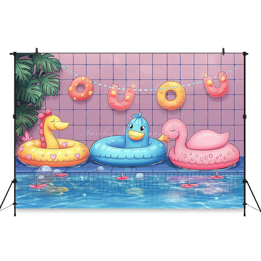 Swimming Pool Photography Backdrop Kids Baby Cake Smash Photocall Decors Summer Holiday Child Adult Birthday Backgrounds
