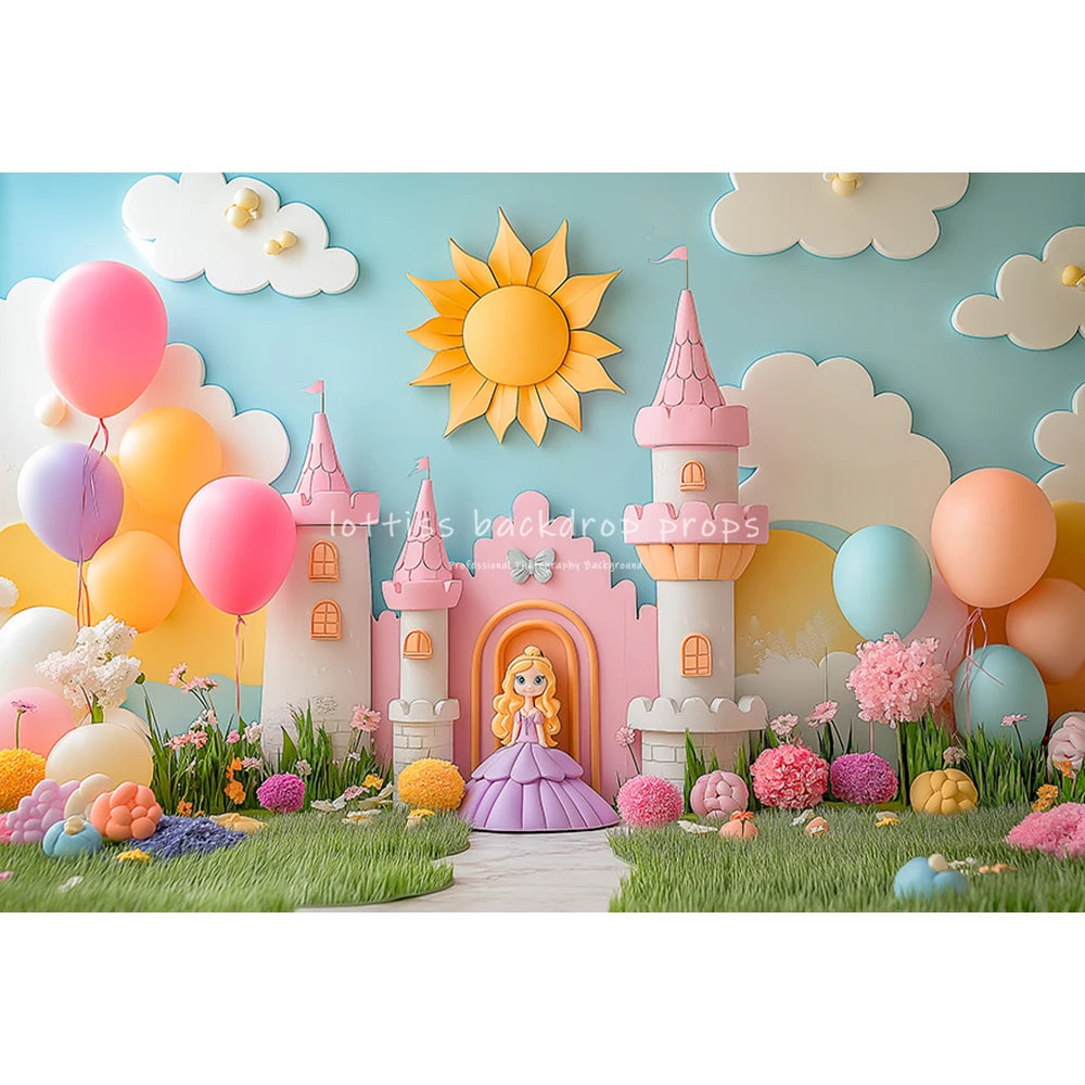 Wonderland Balloons Princess Castle Backdrops Kids Baby Birthday Cake Smash Photocall Backgrounds