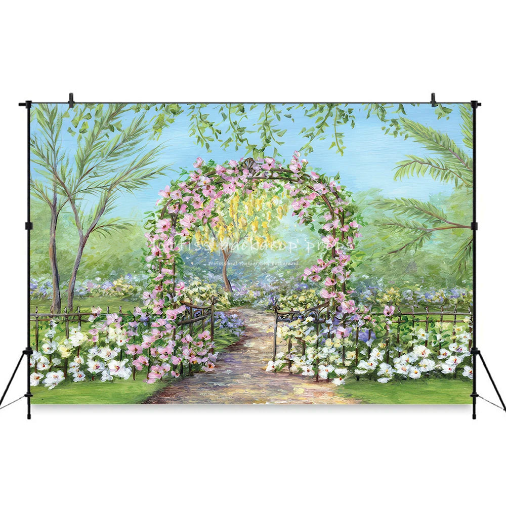 Easter Egg Cottage Garden Backdrops Kids Baby Photography Child Cake Smash Props Arch Spring Blooms Bunnies Backgrounds
