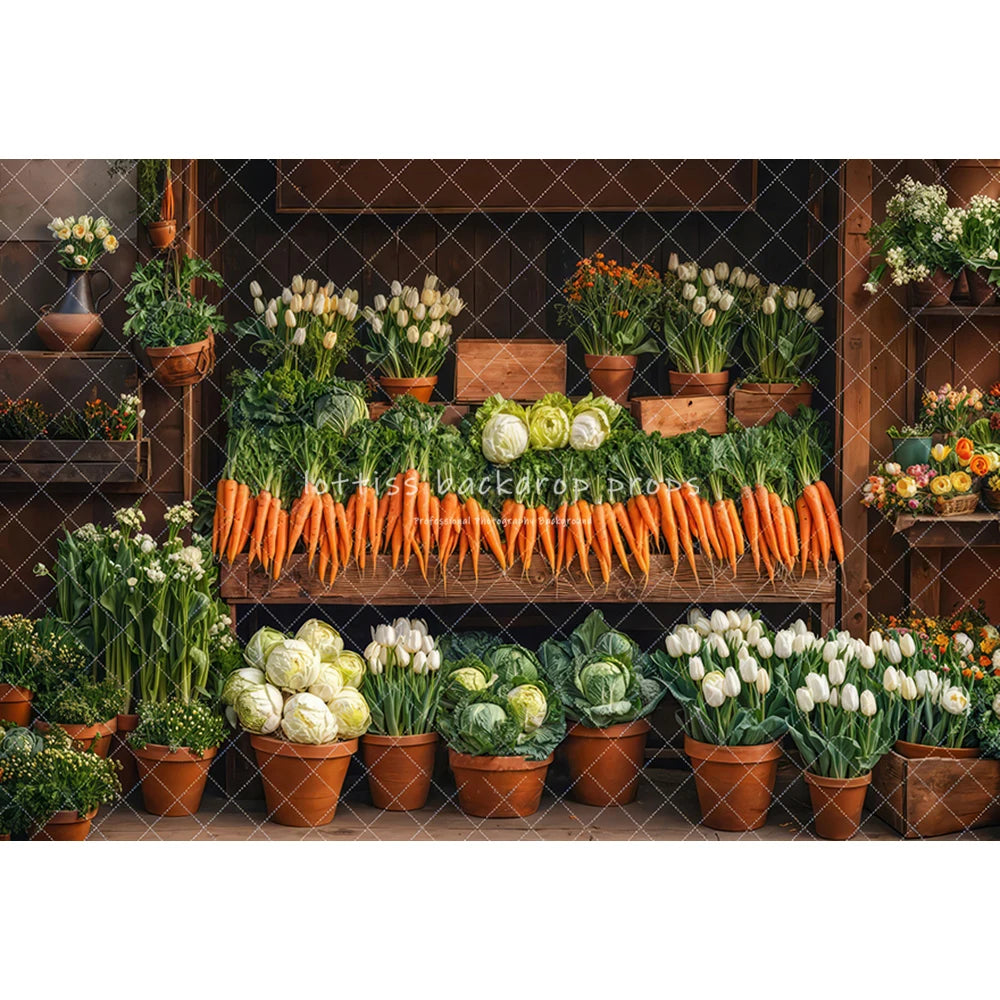 Easter Bunny Garden Backdrops Kids Baby Photography Child Adult Photocall  Eggs Floral Carrots Barn Rustic Door Backgrouds