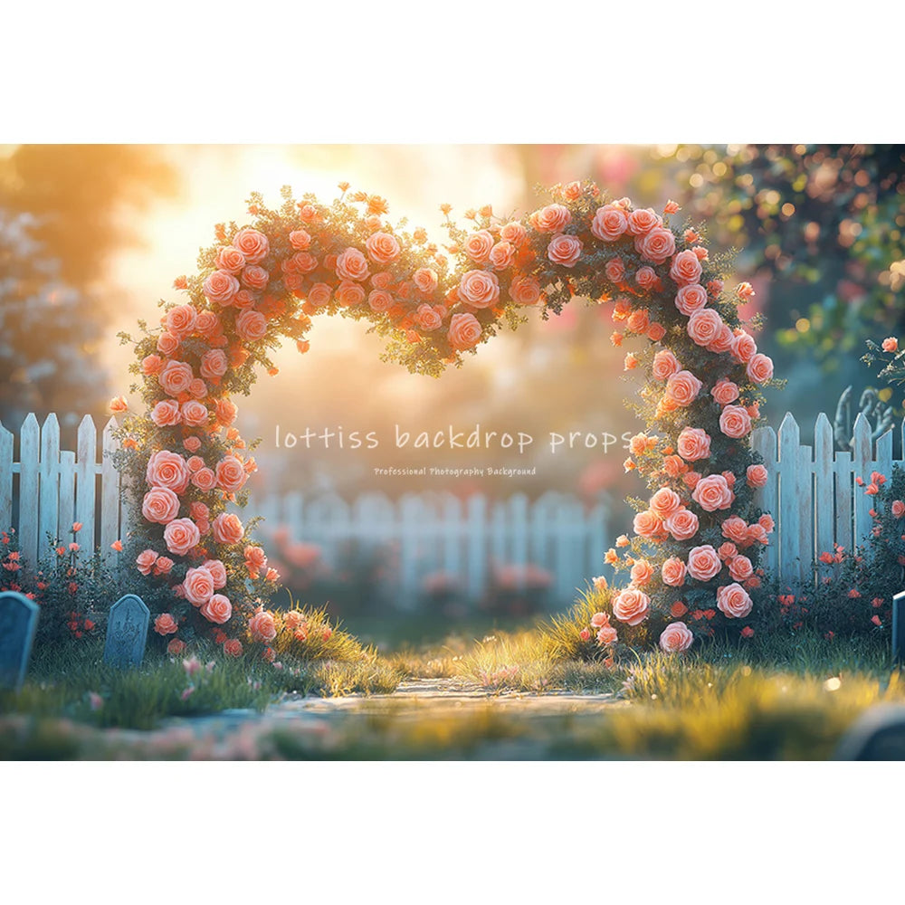 Valentine Floral Arch Entrance Backdrops Kids Baby Photocall Decors Spring Garden Rose Heart Decors Backgrounds