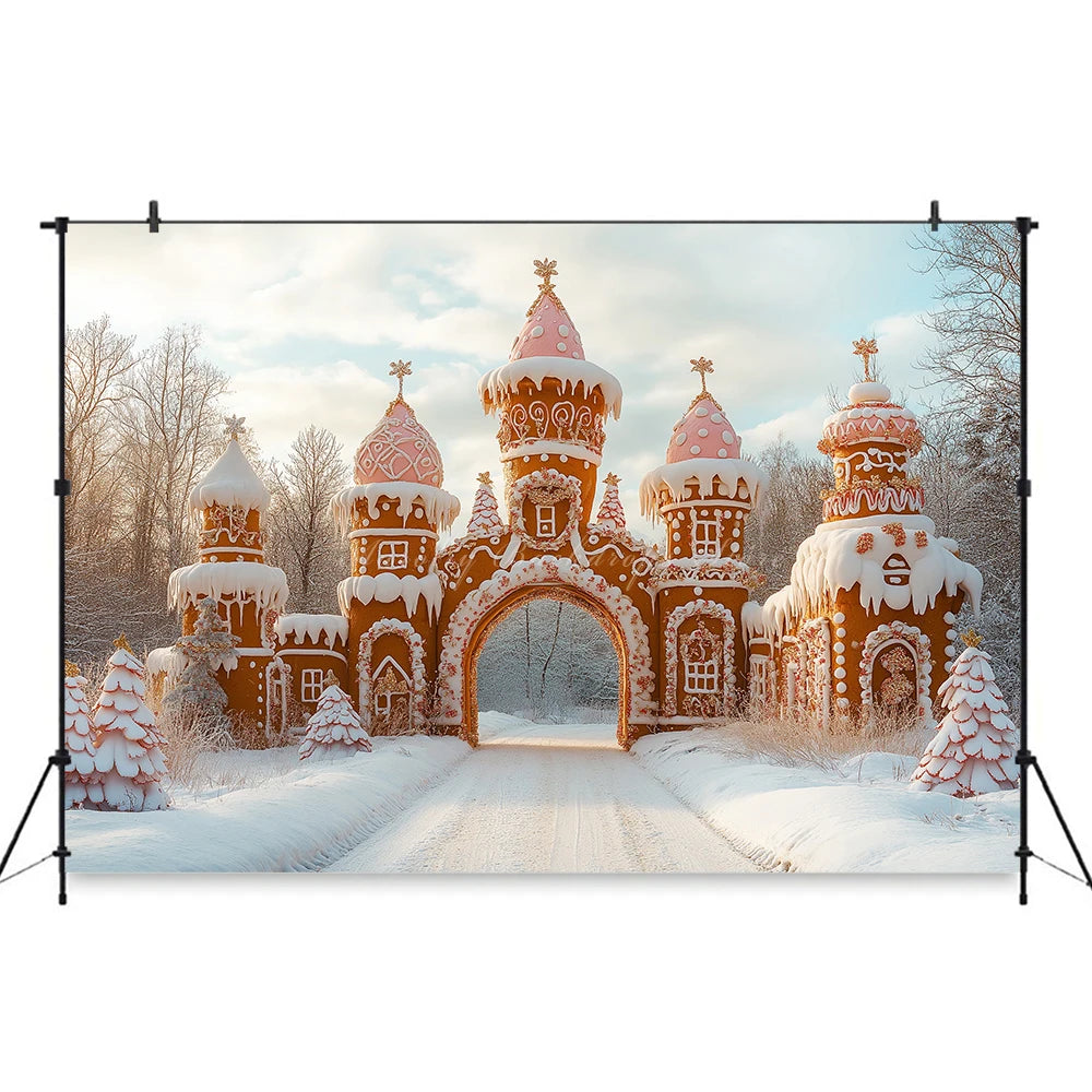 Gingerbread Christmas Fireplace With Green Garland Backdrop Winter Castle Kid Baby Cake Smash Photography Prop Studio Background