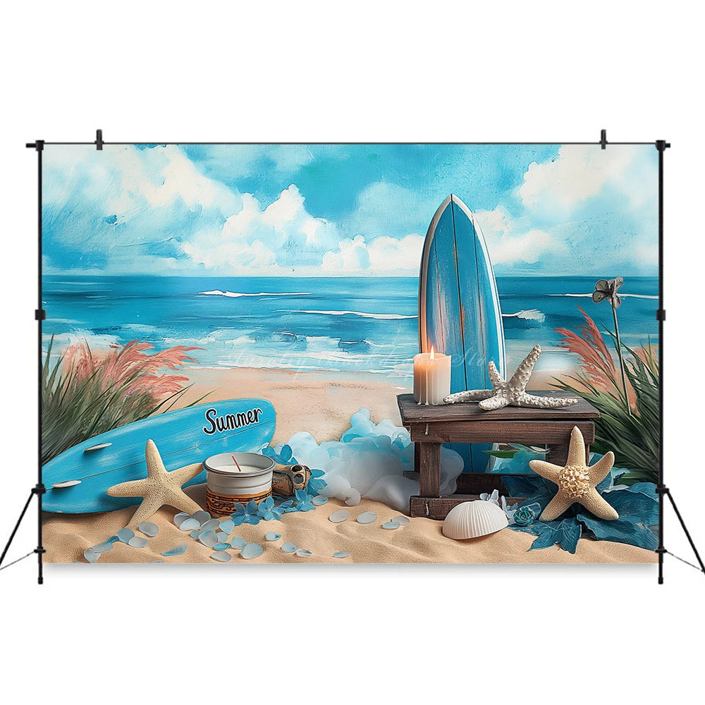 Summer Beach Surfboard Photography Backdrop Kids Baby Cake Smash Photocall Decors Seaside Blue Sky Child Adult Photo Backgrounds