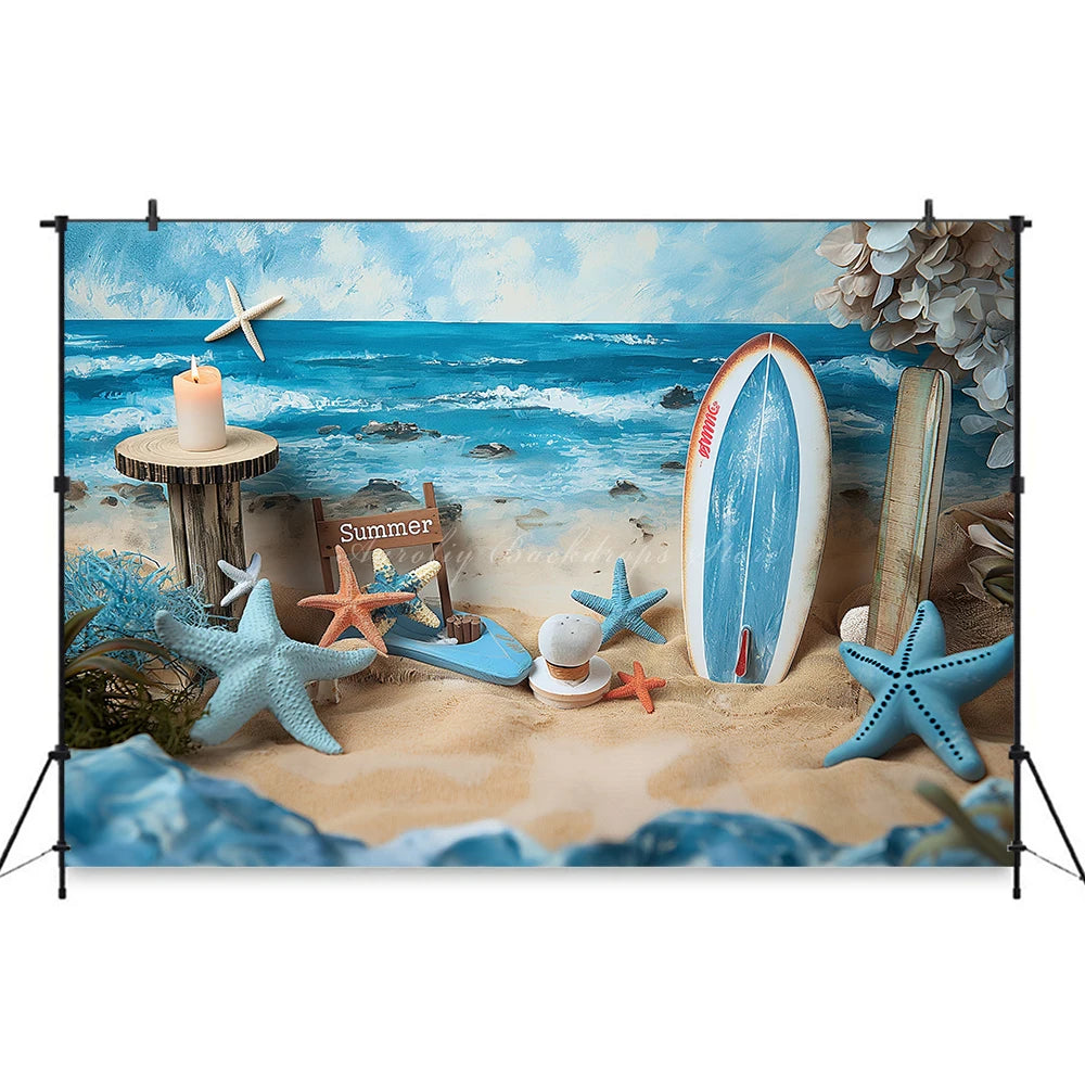 Summer Beach Surfboard Photography Backdrop Kids Baby Cake Smash Photocall Decors Seaside Blue Sky Child Adult Photo Backgrounds