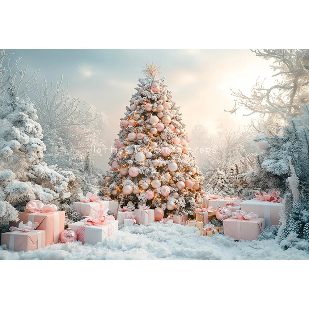 Pink Xmas Tree Backdrops Kids Adult Photography Child Baby Photocall Decors Snowy Forest Winter Wonderland Backgrounds
