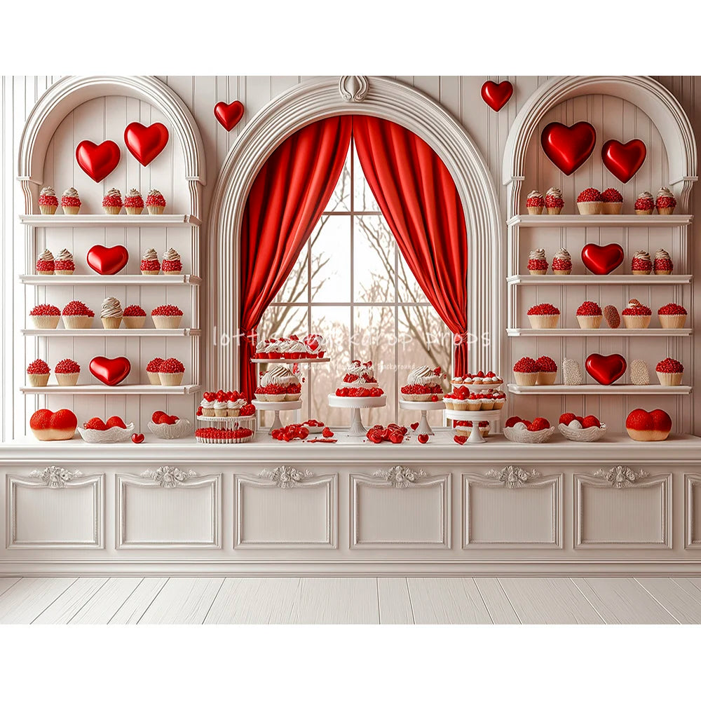 Valentine's Day Kitchen Backdrops Kids Lover Photography Red Heart Rose Decors Child Baby Photocall Cooking Cupboard Backgrounds