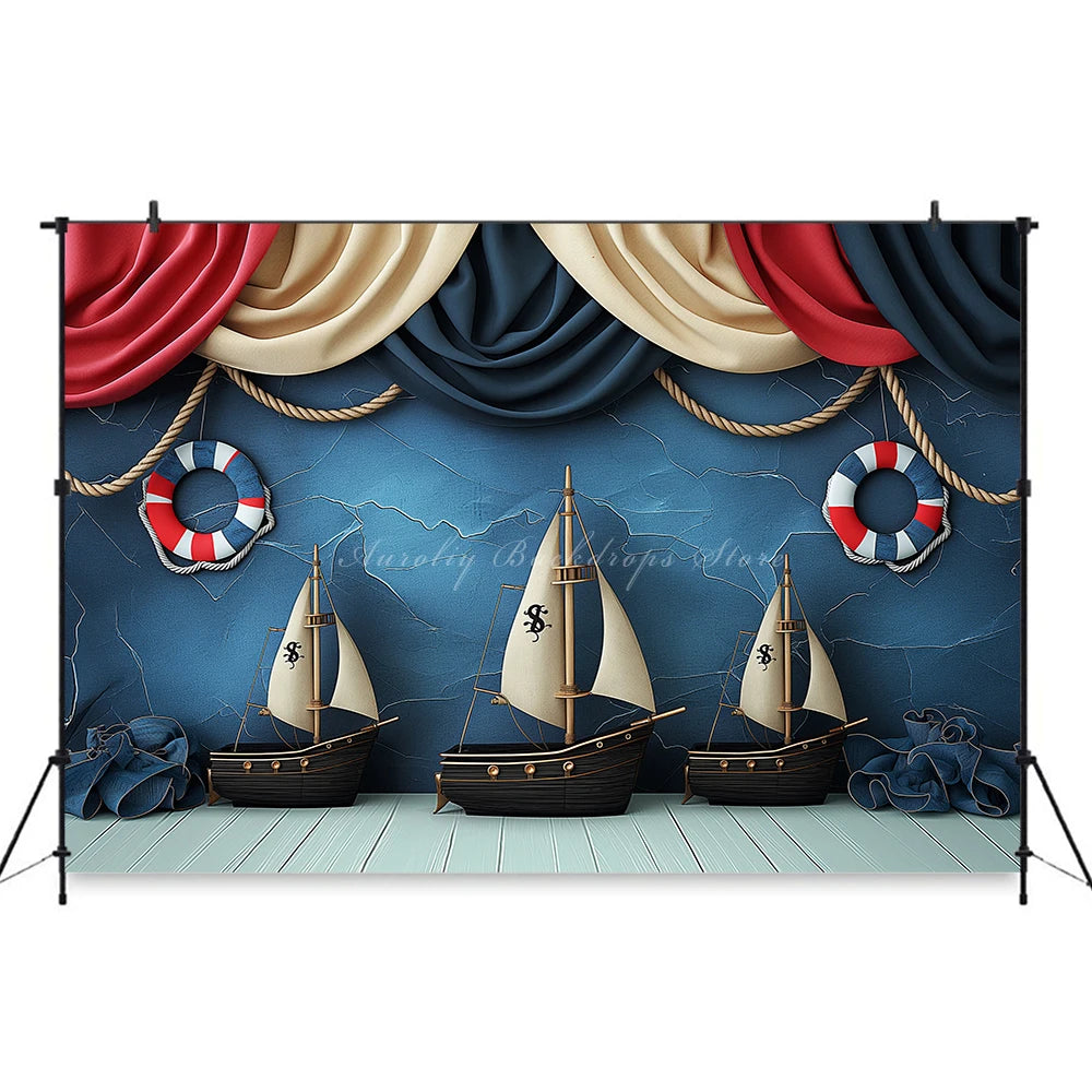 Navigation Exploration Backdrop Kids Baby Cake Smash Photography Props Sea Boat Child Adult Birthday Studio Backgrounds