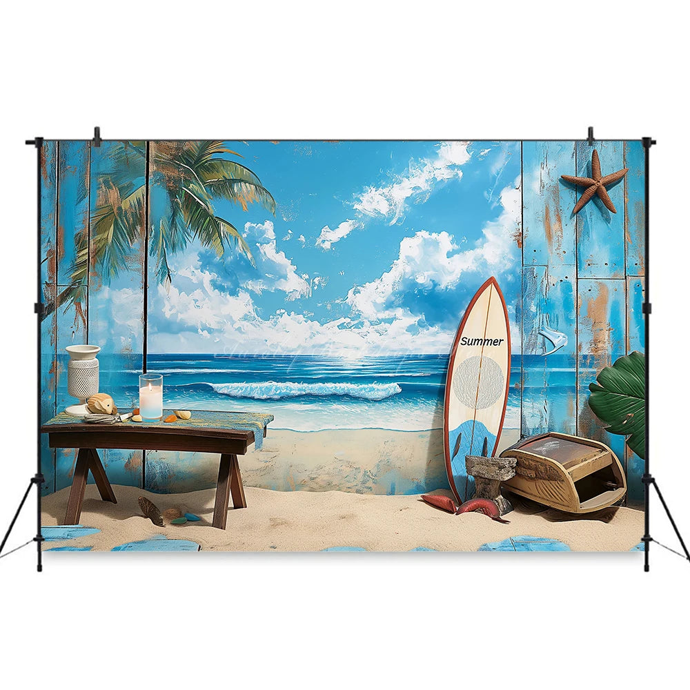 Summer Beach Surfboard Photography Backdrop Kids Baby Cake Smash Photocall Decors Seaside Blue Sky Child Adult Photo Backgrounds