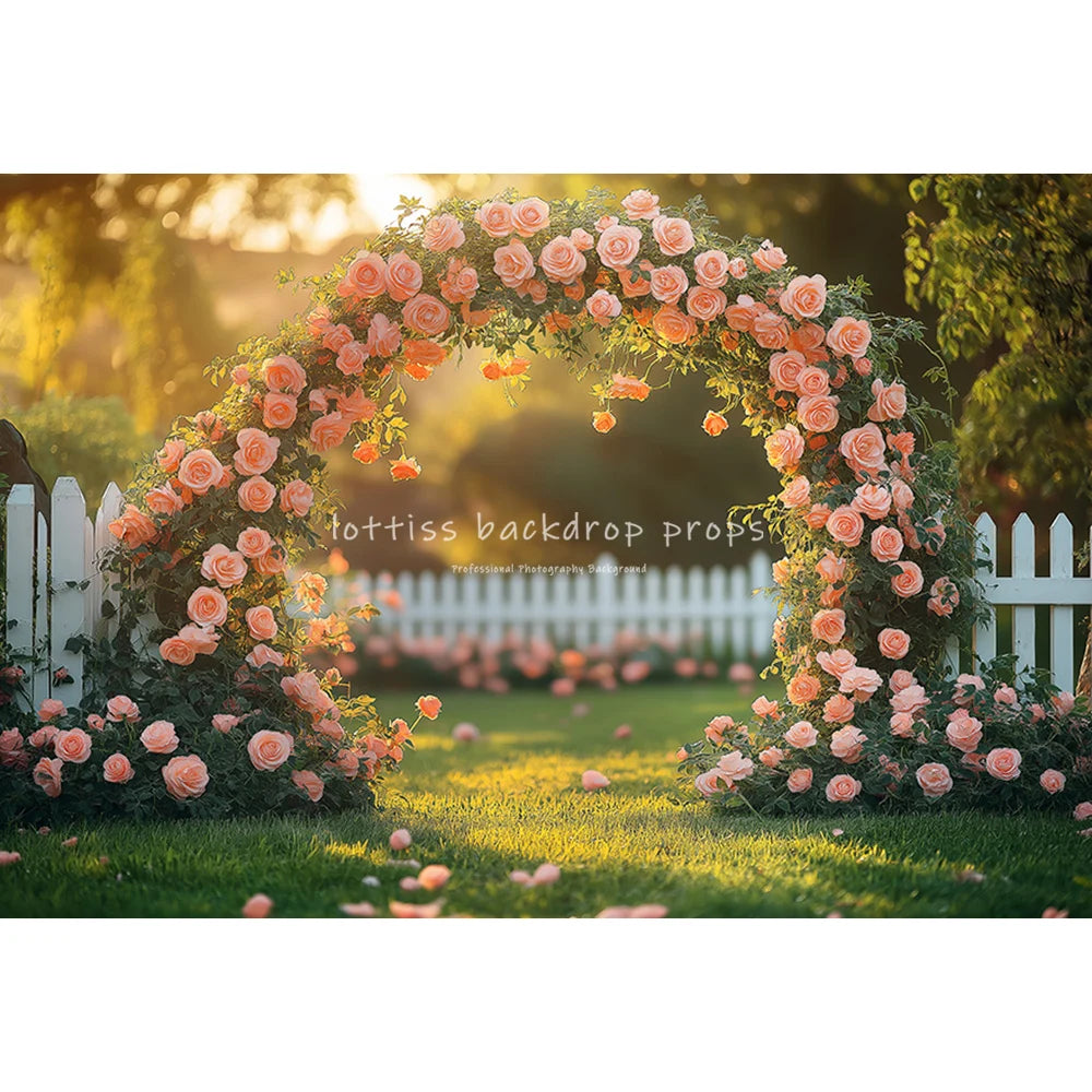 Valentine Floral Arch Entrance Backdrops Kids Baby Photocall Decors Spring Garden Rose Heart Decors Backgrounds