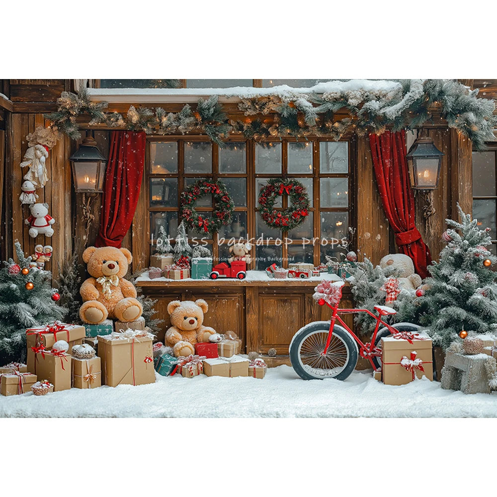 Christmas Streets Bicycle Cottage Backdrops Kids Adult Photography Props Child Photocall Winter Window Snowflake Backgrounds
