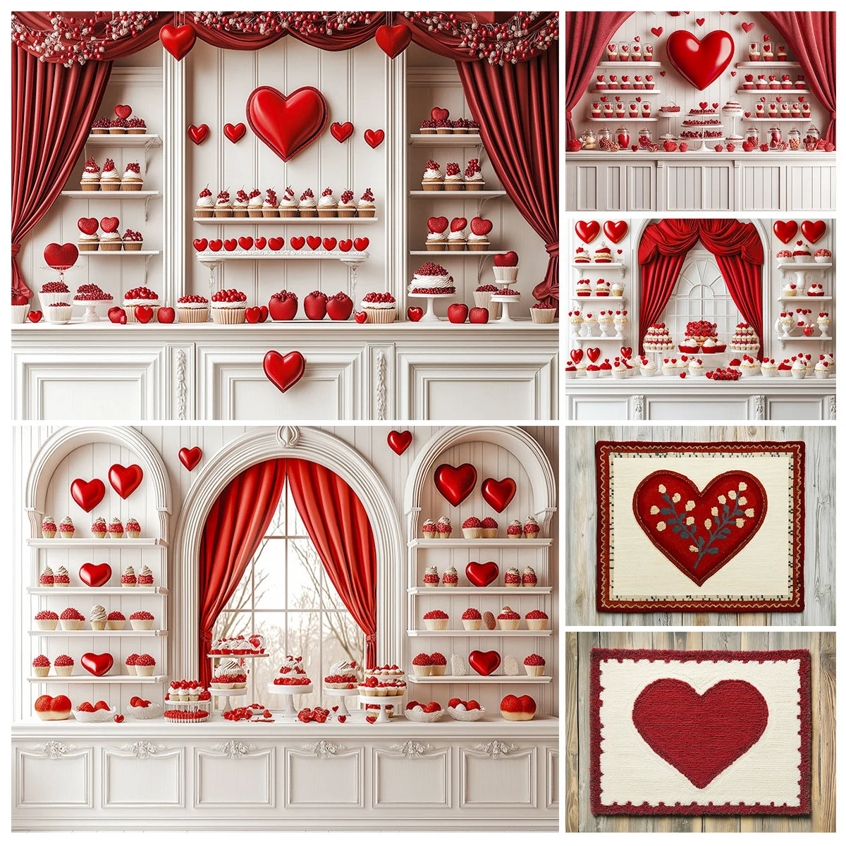 Valentine's Day Kitchen Backdrops Kids Lover Photography Red Heart Rose Decors Child Baby Photocall Cooking Cupboard Backgrounds