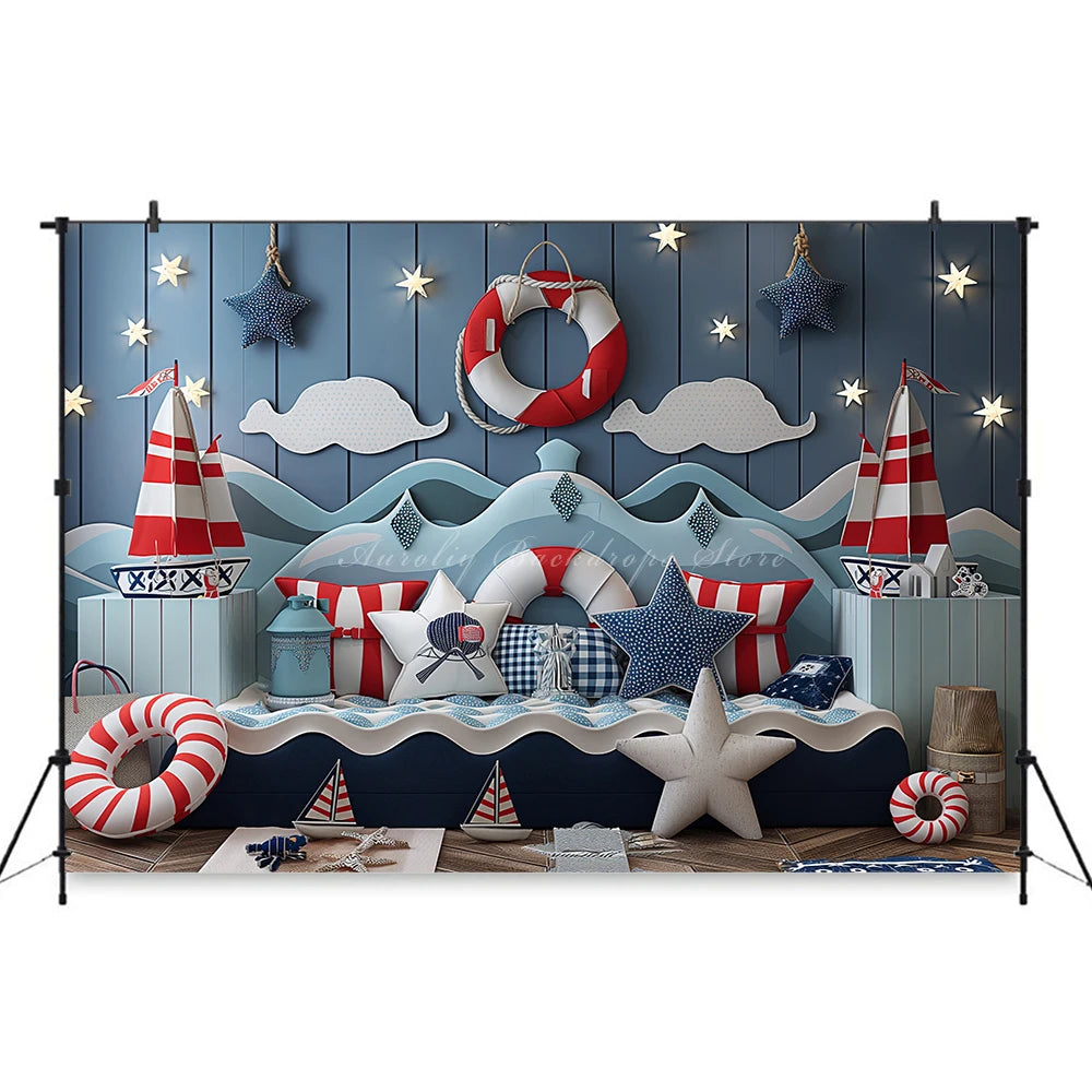 Navigation Exploration Backdrop Kids Baby Cake Smash Photography Props Sea Boat Child Adult Birthday Studio Backgrounds