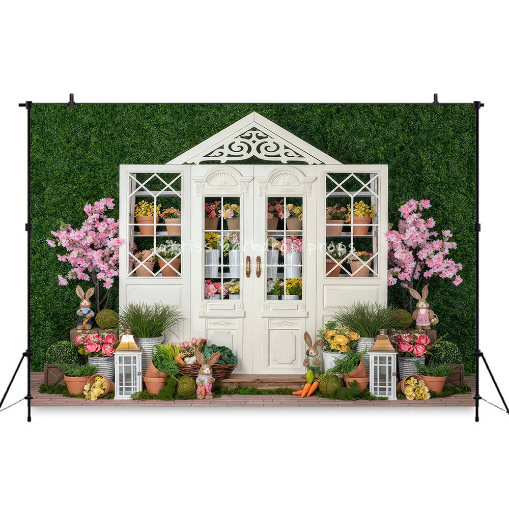 Easter Bunny Backdrops Kids Baby Birthday Cake Smash Props Child Adult Photocall Decors Spring Flower Market Plants Backgrounds