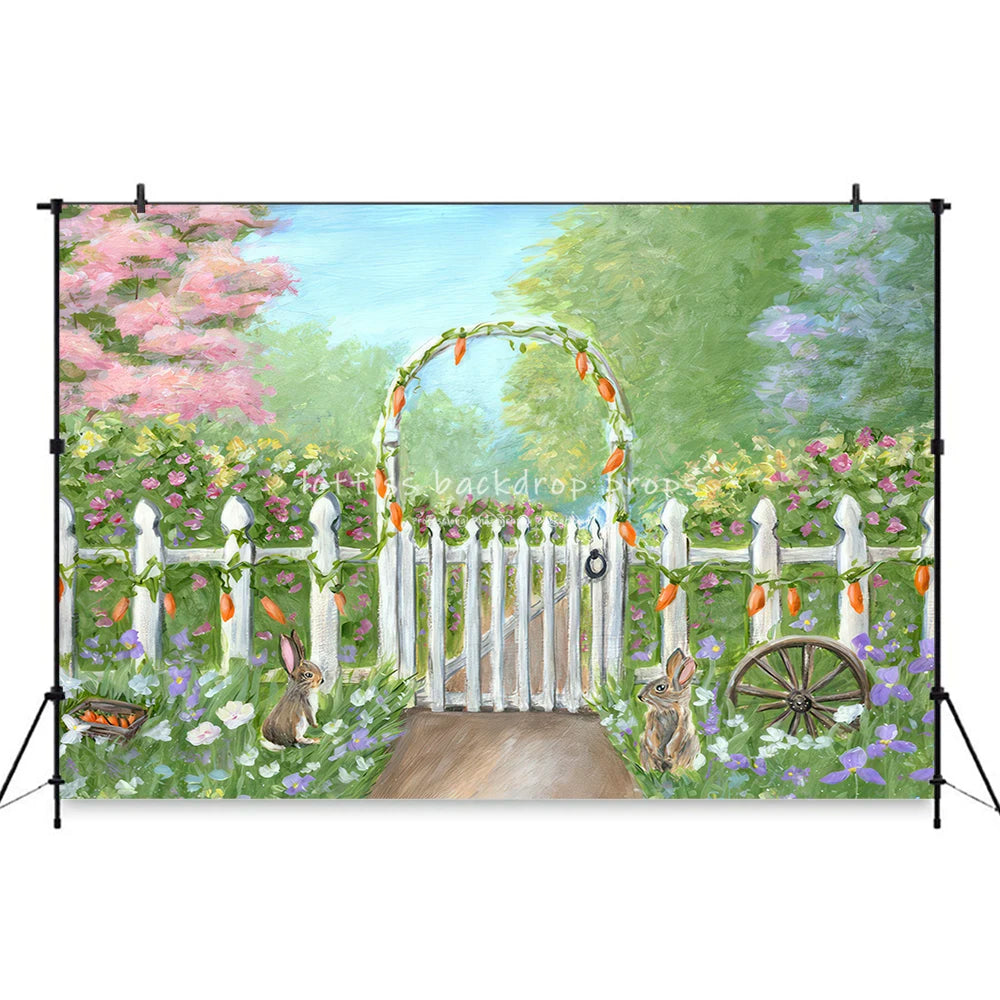 Easter Egg Cottage Garden Backdrops Kids Baby Photography Child Cake Smash Props Arch Spring Blooms Bunnies Backgrounds