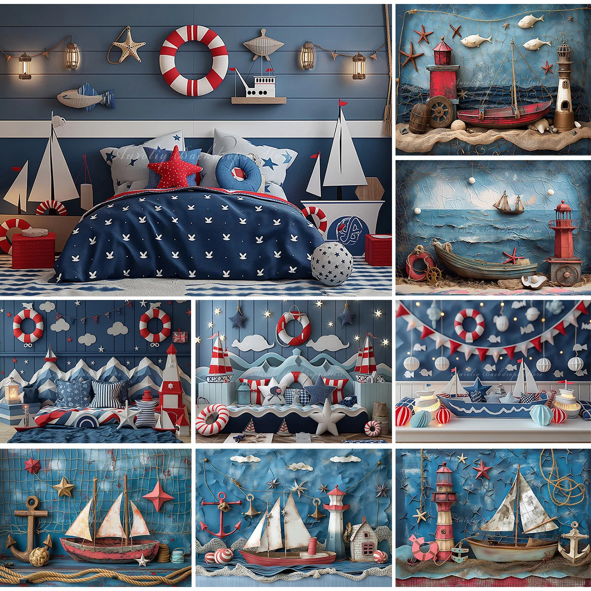 Navigation Exploration Backdrop Kids Baby Cake Smash Photography Props Sea Boat Child Adult Birthday Studio Backgrounds