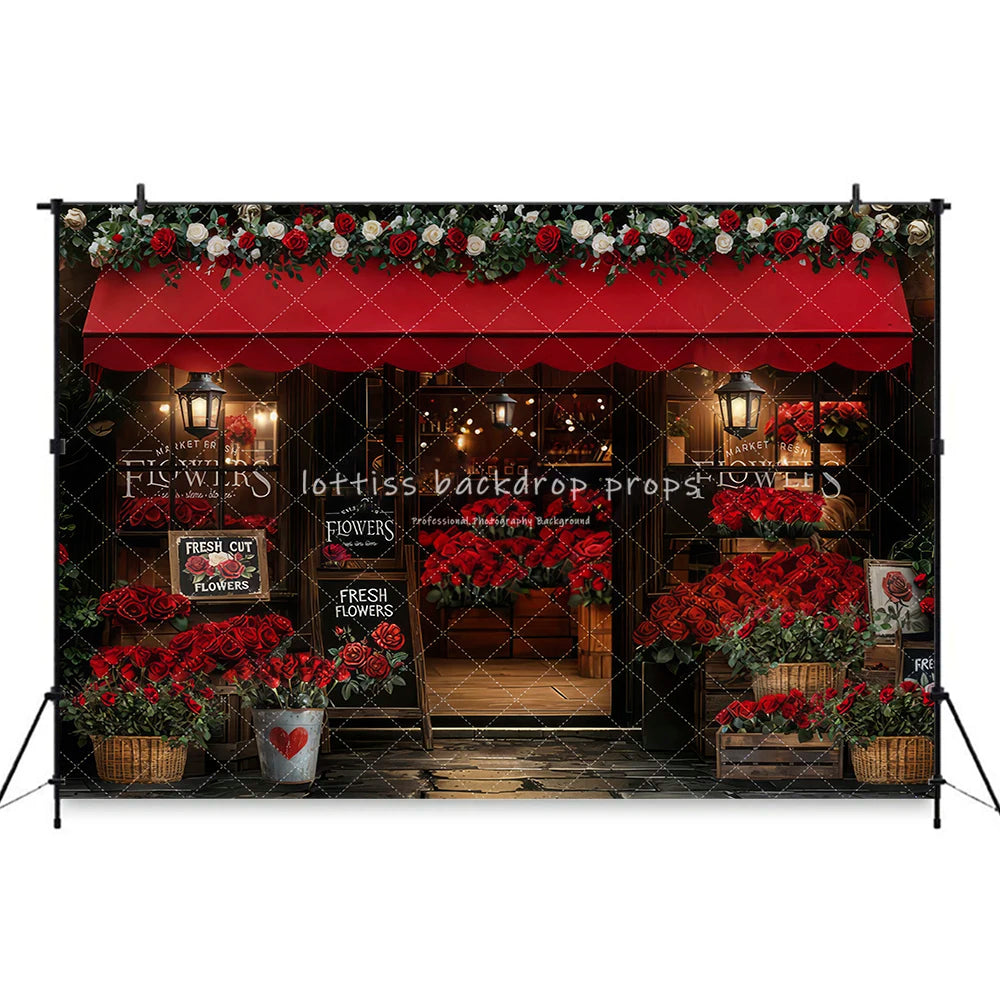 Valentine‘s Day Flower Market Barn Backdrops Kids Adult Photography Child Baby Photography Rose Cottage Door Backgrounds