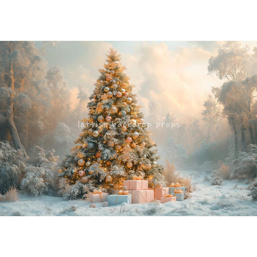 Pink Xmas Tree Backdrops Kids Adult Photography Child Baby Photocall Decors Snowy Forest Winter Wonderland Backgrounds