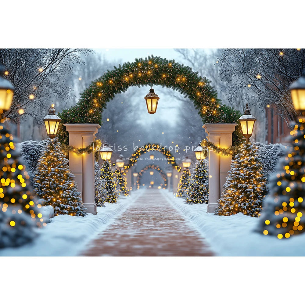 Christmas Snowy Retro Arch Door Entrance Backdrops Kids Adult Photography Child Baby Photocall WInter Forest Castle Backgrounds