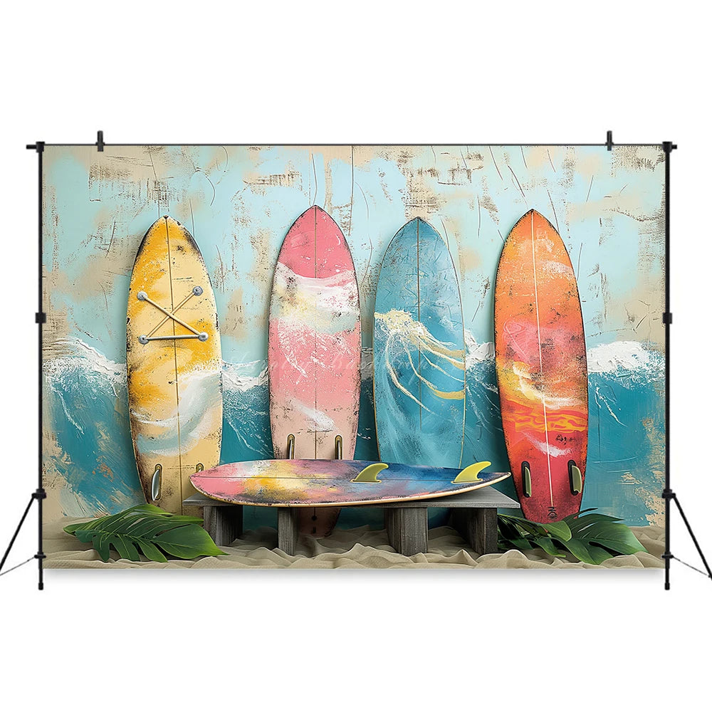 Summer Beach Surfboard Photography Backdrop Kids Baby Cake Smash Photocall Decors Seaside Blue Sky Child Adult Photo Backgrounds