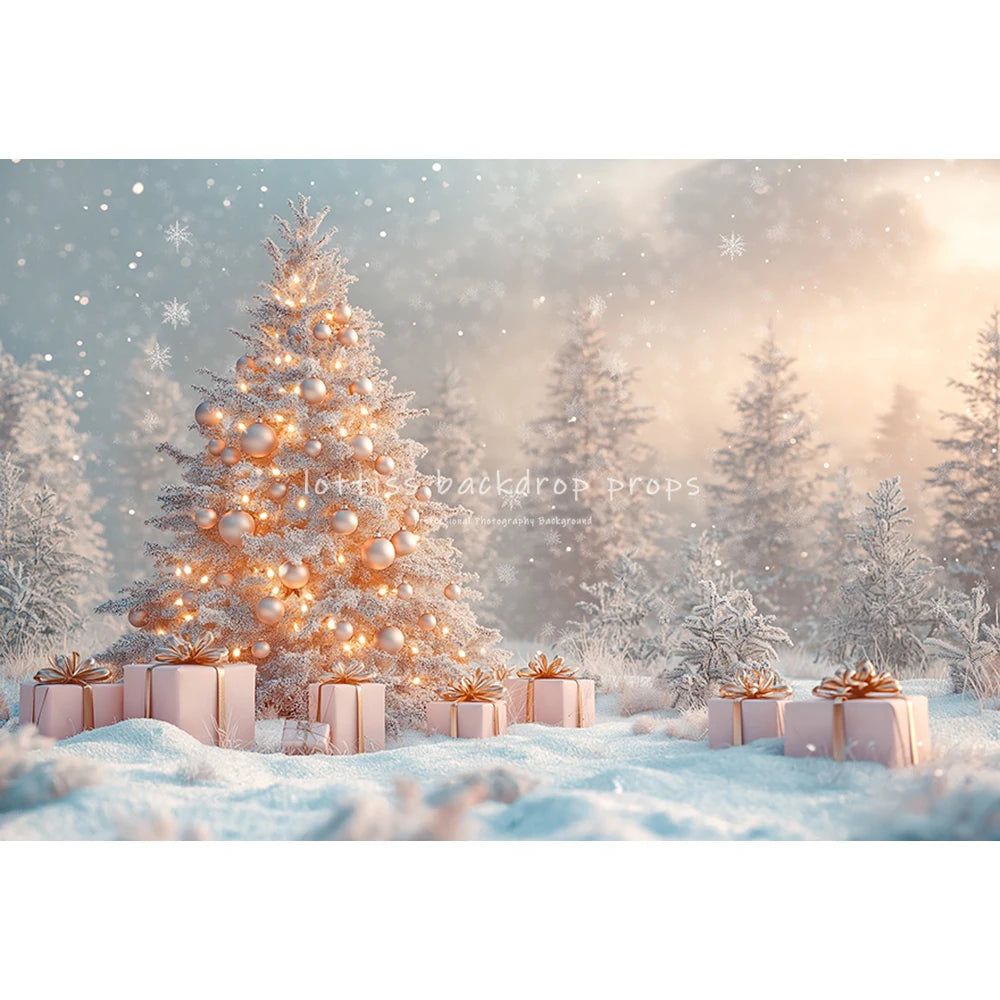 Pink Xmas Tree Backdrops Kids Adult Photography Child Baby Photocall Decors Snowy Forest Winter Wonderland Backgrounds