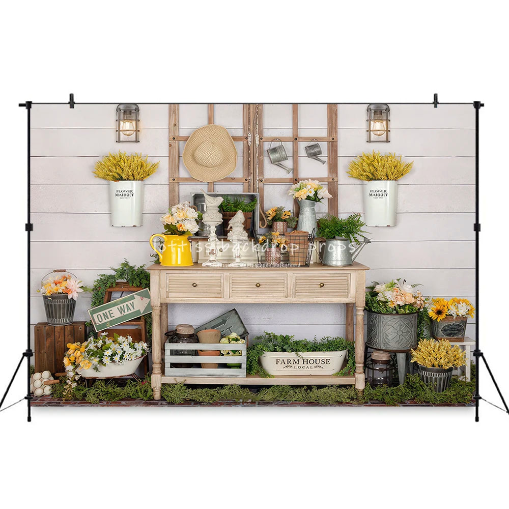 Easter Bunny Backdrops Kids Baby Birthday Cake Smash Props Child Adult Photocall Decors Spring Flower Market Plants Backgrounds