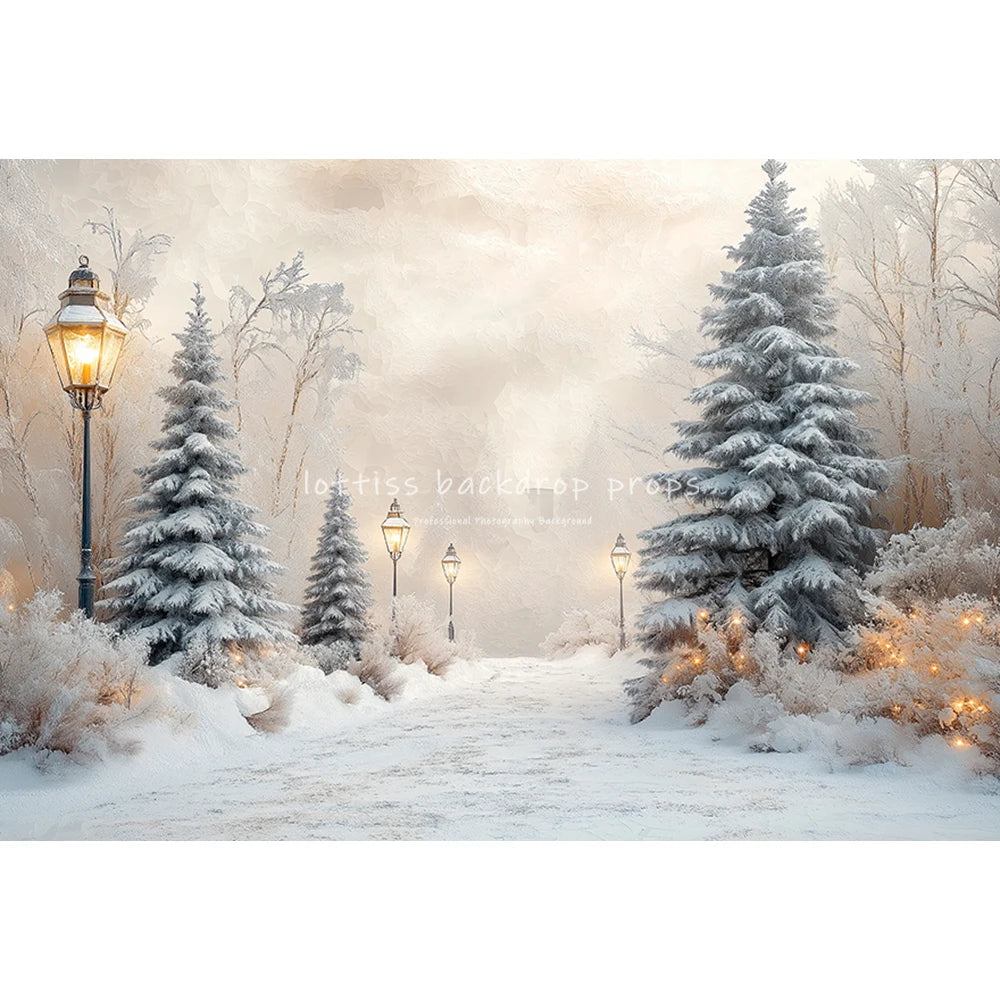 Winter Pine With Snowflake Street Backdrops Kids Adult Photography Child Baby Snowy Country Streets Lamp Camping Backgrounds