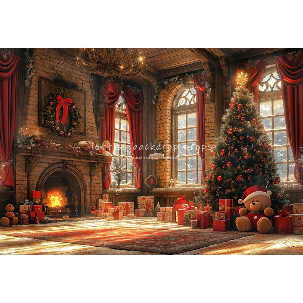 Xmas Trees Windows Backdrops Kids Adult Photography Child Baby Photocall Christmas Living Room Fireplace Backgrounds