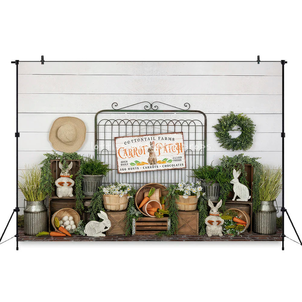 Easter Bunny Backdrops Kids Baby Birthday Cake Smash Props Child Adult Photocall Decors Spring Flower Market Plants Backgrounds