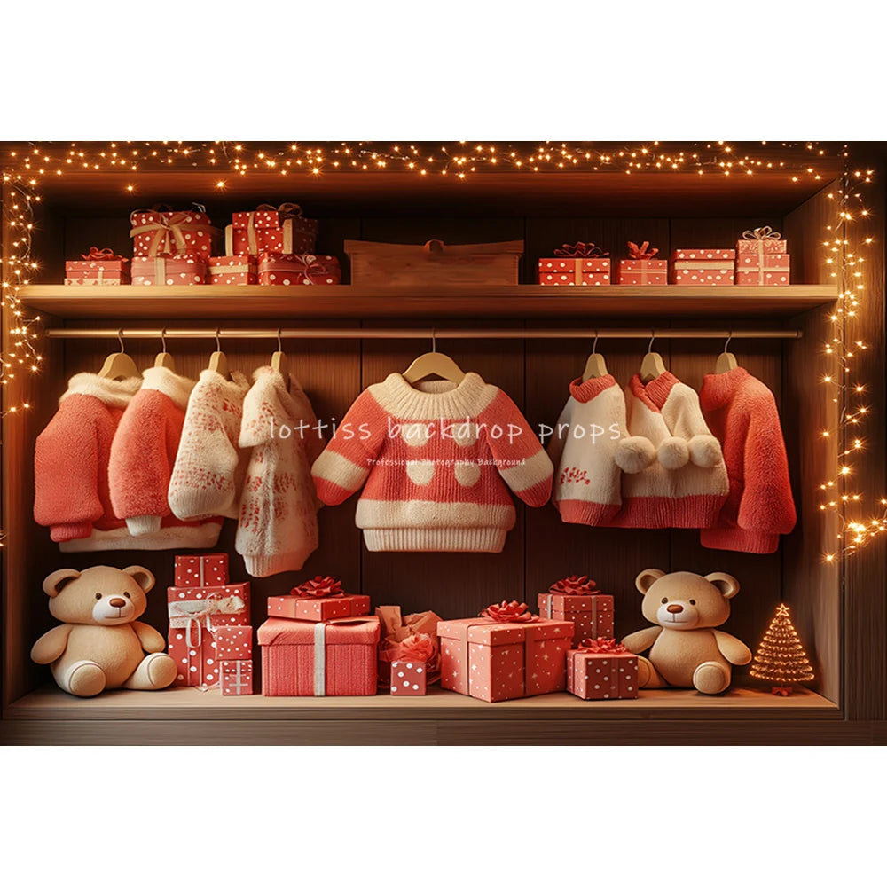 Christmas Closet Cupboard Backdrops Kids Adult Photography Child Baby Photocall Decors Winter Bedroom Backgrounds