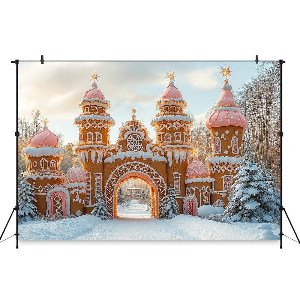Gingerbread Christmas Fireplace With Green Garland Backdrop Winter Castle Kid Baby Cake Smash Photography Prop Studio Background
