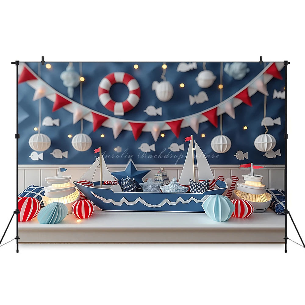 Navigation Exploration Backdrop Kids Baby Cake Smash Photography Props Sea Boat Child Adult Birthday Studio Backgrounds