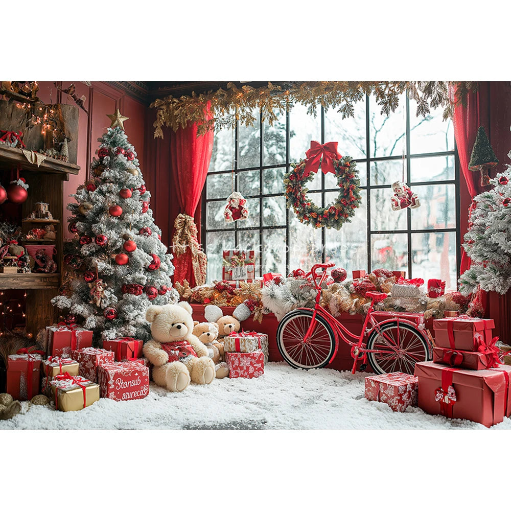 Christmas Streets Bicycle Cottage Backdrops Kids Adult Photography Props Child Photocall Winter Window Snowflake Backgrounds