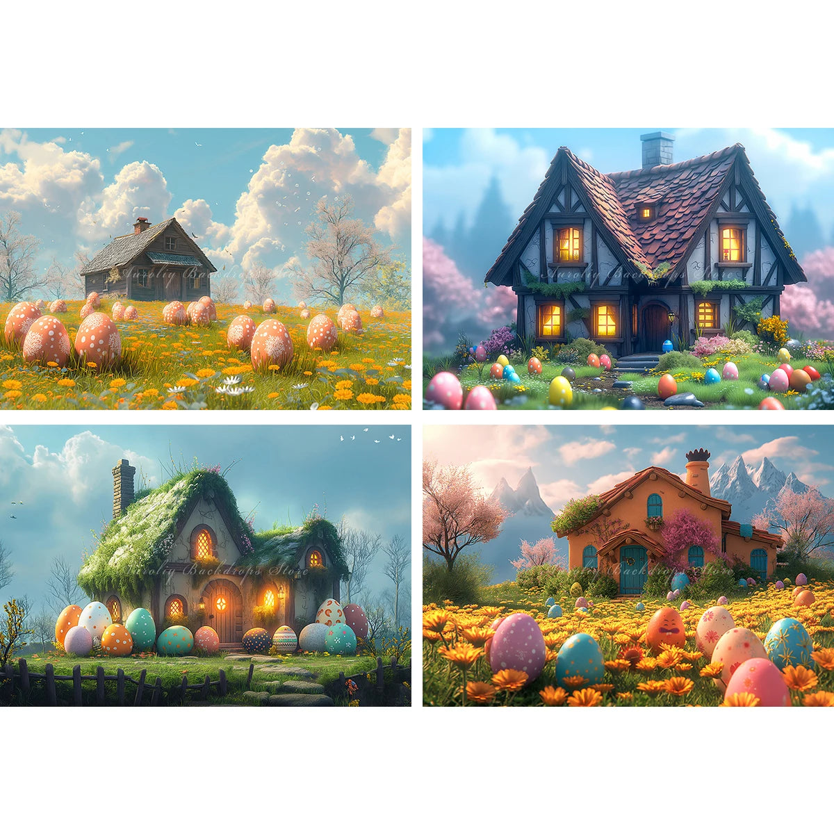 Easter House and Eggs Backdrop Kids Baby Cake Smash Photography Props Child Girls Adult Photo Studio Backgrounds