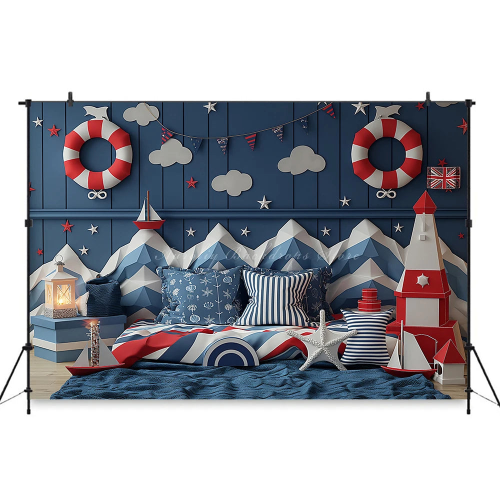 Navigation Exploration Backdrop Kids Baby Cake Smash Photography Props Sea Boat Child Adult Birthday Studio Backgrounds