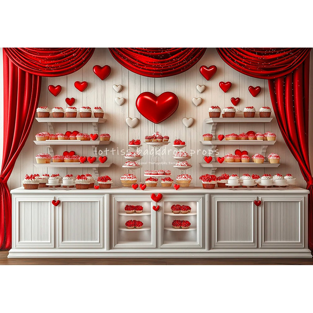 Valentine's Day Kitchen Backdrops Kids Lover Photography Red Heart Rose Decors Child Baby Photocall Cooking Cupboard Backgrounds