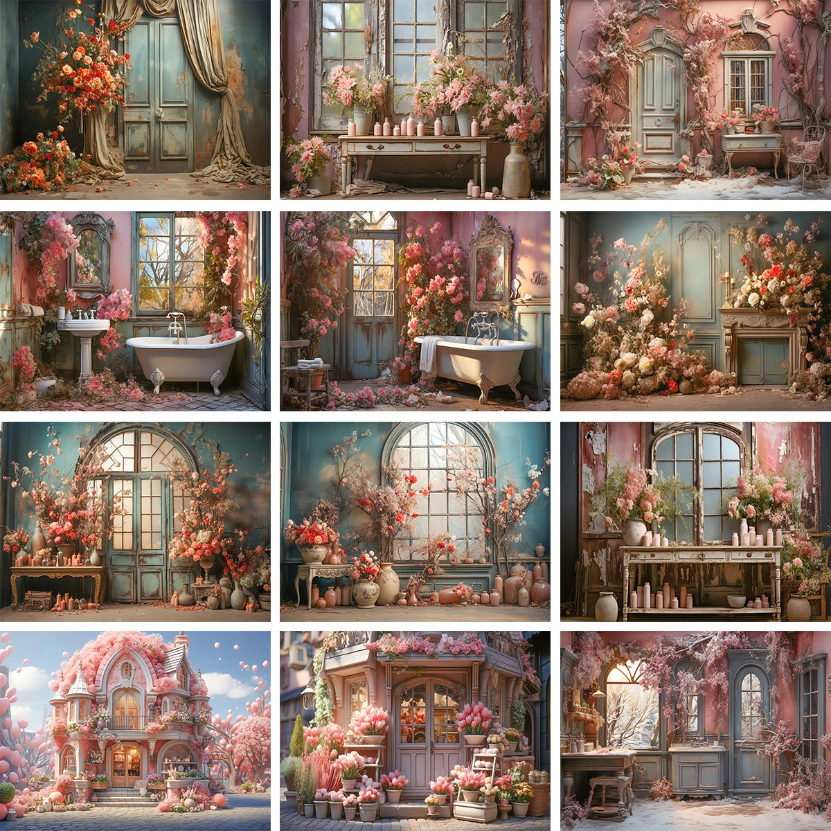 Spring Windows Backdrops Kids Baby Photography Child Pregnant Photocall Decors Garden Rose Floral House Front Backgrounds