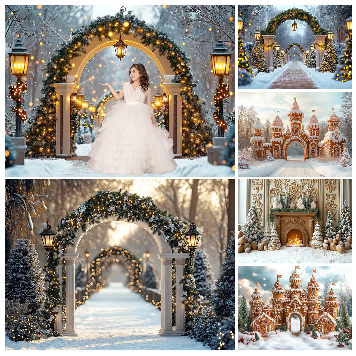 Christmas Snowy Retro Arch Door Entrance Backdrops Kids Adult Photography Child Baby Photocall WInter Forest Castle Backgrounds