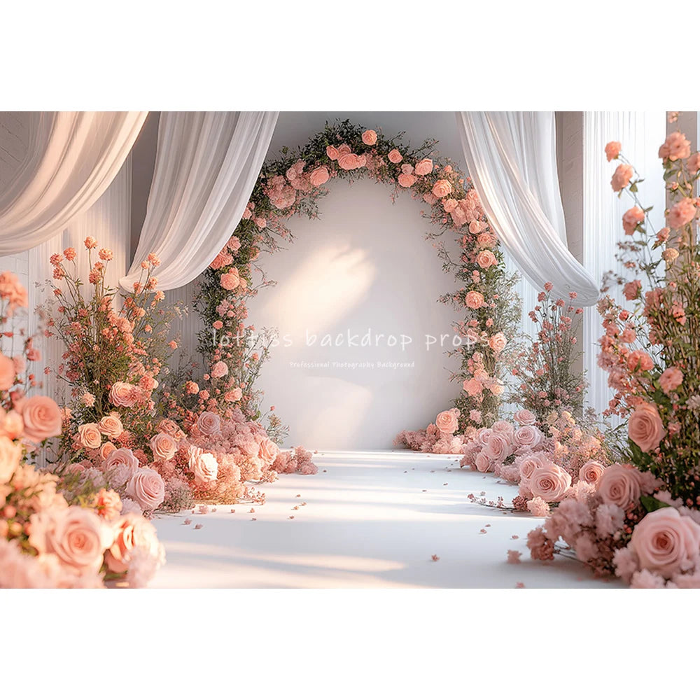 Valentine Floral Arch Entrance Backdrops Kids Baby Photocall Decors Spring Garden Rose Heart Decors Backgrounds