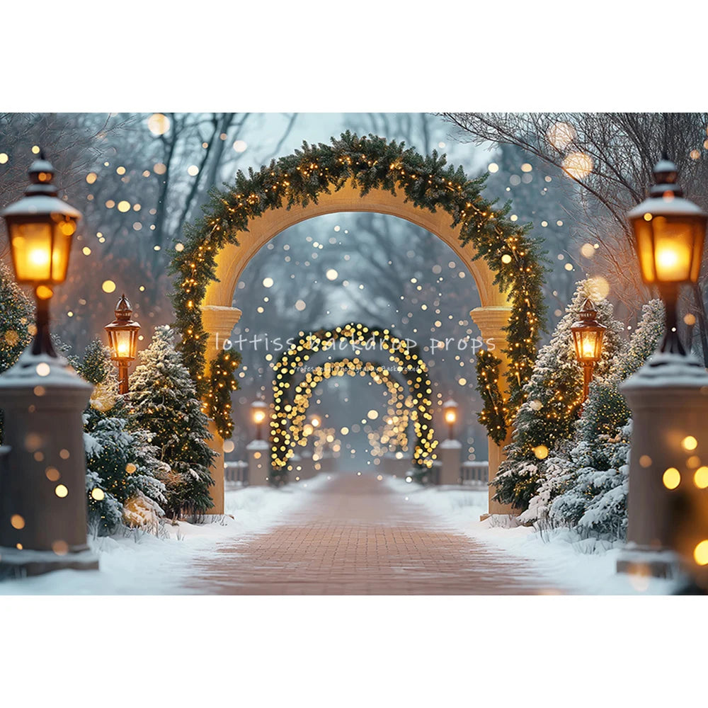 Christmas Snowy Retro Arch Door Entrance Backdrops Kids Adult Photography Child Baby Photocall WInter Forest Castle Backgrounds