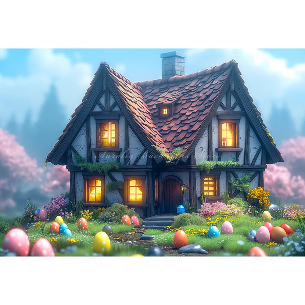 Easter House and Eggs Backdrop Kids Baby Cake Smash Photography Props Child Girls Adult Photo Studio Backgrounds